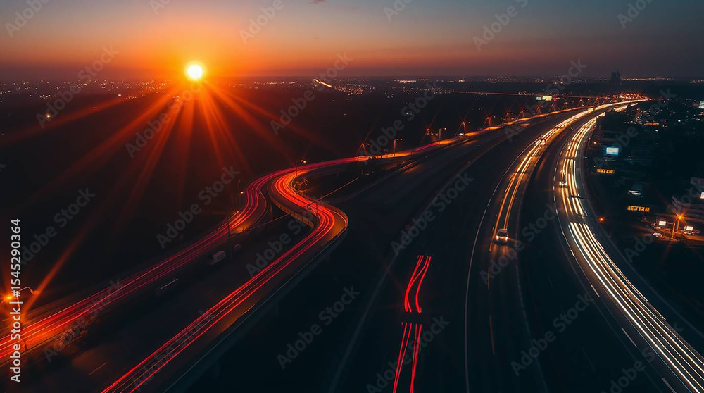 Obraz premium Sunset Highway at Night: City Traffic Trails