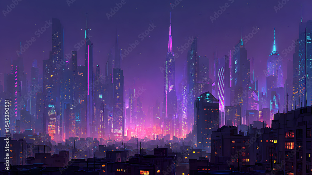 Fototapeta premium Futuristic cityscape at night neon lights