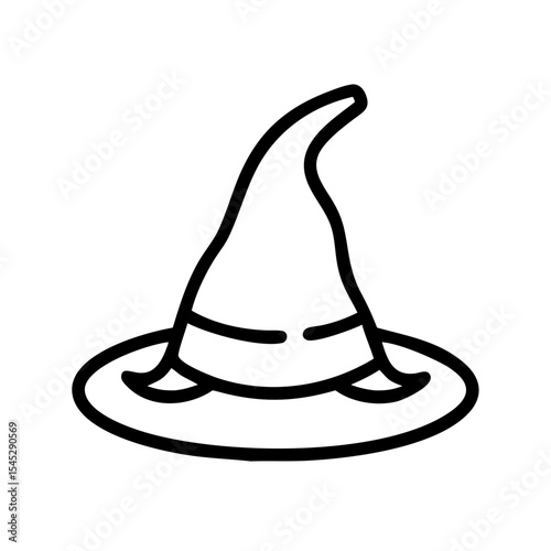 Cute vector-style image of black and white outline with white background halloween clipart of witch hat