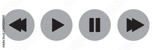 Media player button icons set. Pause, rewind, fast forward icon. Ui elements. Music player buttons. Video controls. Play video icon collection. Ui template. Vector illustration