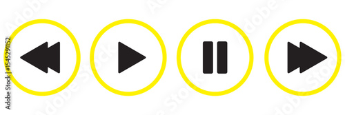 Media player button icons set. Pause, rewind, fast forward icon. Ui elements. Music player buttons. Video controls. Play video icon collection. Ui template. Vector illustration
