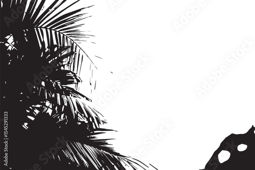 Lush green palm fronds against a backdrop of diffused golden light creating a tropical atmosphere