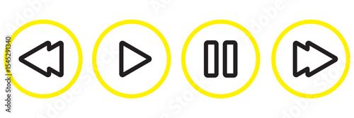 Media player button icons set. Pause, rewind, fast forward icon. Ui elements. Music player buttons. Video controls. Play video icon collection. Ui template. Vector illustration