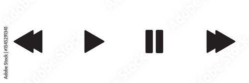 Media player button icons set. Pause, rewind, fast forward icon. Ui elements. Music player buttons. Video controls. Play video icon collection. Ui template. Vector illustration