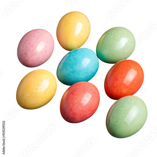 Eight pastel easter eggs isolated on transparent background