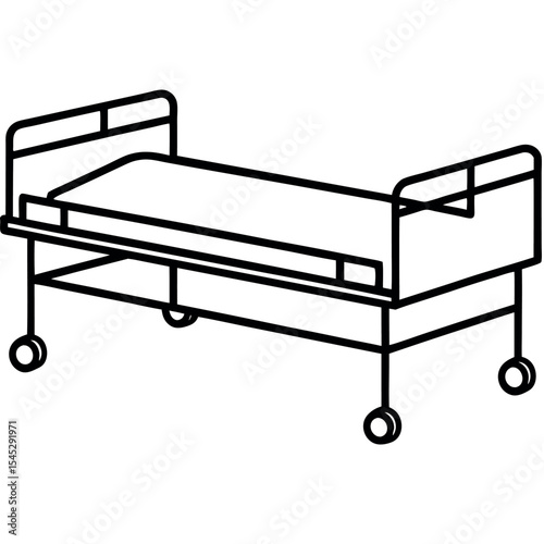 Adjustable Hospital Bed with Side Rails Black Line Drawing