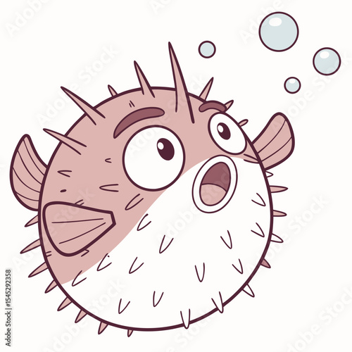 A blowfish puffed up with surprised expression and soft gradient coloring