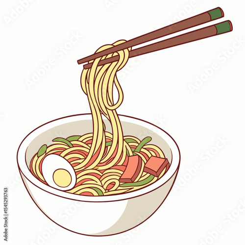 Vector Bowl of Noodles with Chopsticks – Ramen Illustration for Asian Food Design