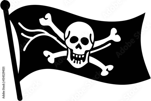 pirate flag with a skull and crossbones silhouette, skull and crossbones flag silhouette vector