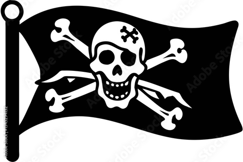 pirate flag with a skull and crossbones silhouette, skull and crossbones flag silhouette vector