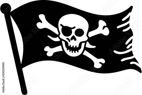 pirate flag with a skull and crossbones silhouette, skull and crossbones flag silhouette vector