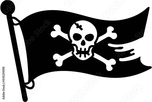 pirate flag with a skull and crossbones silhouette, skull and crossbones flag silhouette vector