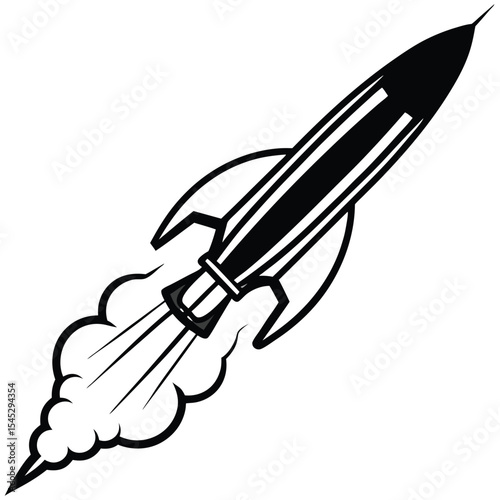 Retro Rocket Launch Silhouette Illustration of a Classic Rocket Ascending with Smoke Trail