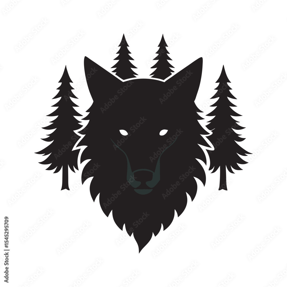 Obraz premium Negative Space Wolf Forest Silhouette Scene