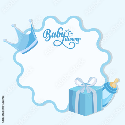 Baby shower frame with cute blue flat illustrations Its a boy