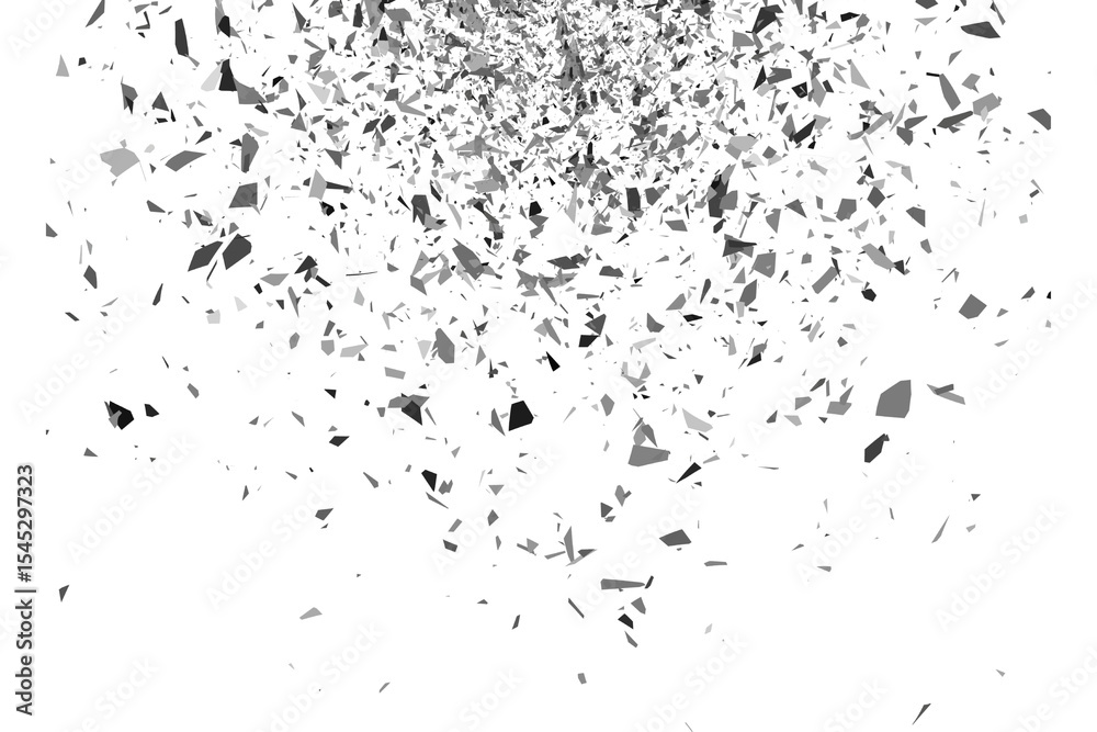 Obraz premium Abstract composition of shattered geometric fragments in grayscale against a dark background