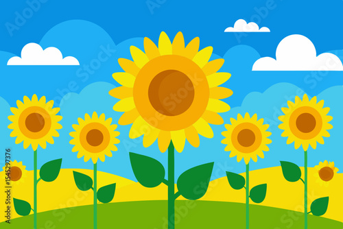 Happy sunflowers in a summer field illustration