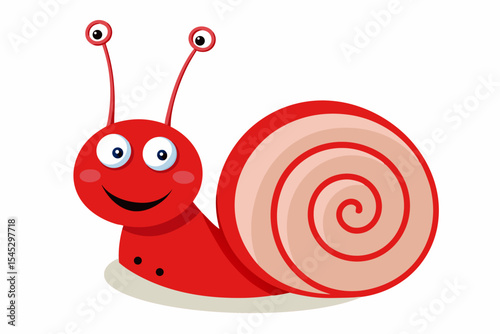 Bright and cheerful cartoon snail character with a vibrant orange spiral shell, blue body, and big smiling face. This playful vector illustration is perfect for children’s books, educational materials