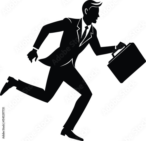 Corporate Worker Rushing to Office Meeting Holding Briefcase Vector