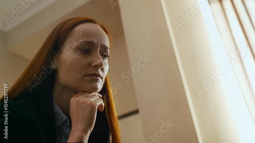 Upset businesswoman thinking about work problems, dealing with failed contract