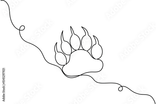 Continuous line dog paw outline and simple minimal design
