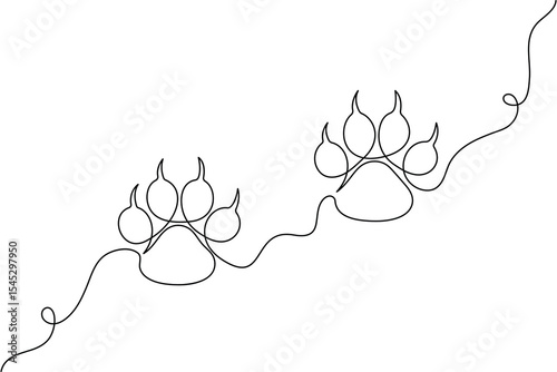 Continuous line dog paw outline and simple minimal design

