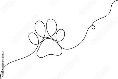 Continuous line dog paw outline and simple minimal design
