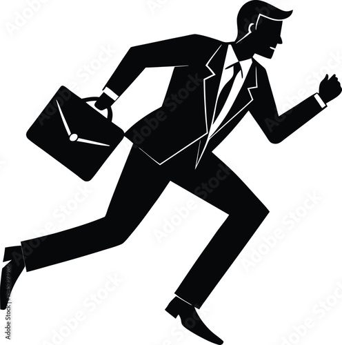 Isolated Minimal Vector of Businessman Running with Briefcase in Urgency