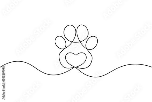 Continuous line dog paw outline and simple minimal design

