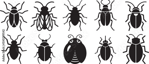 Collection of various black insect silhouettes. eps-10
