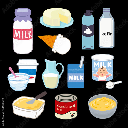 Sticker design themed around goods or products made from fresh milk