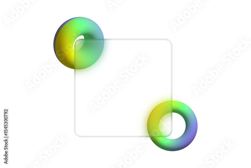 Abstract design with a blank screen and gradient colorful toroid shapes on a black background
