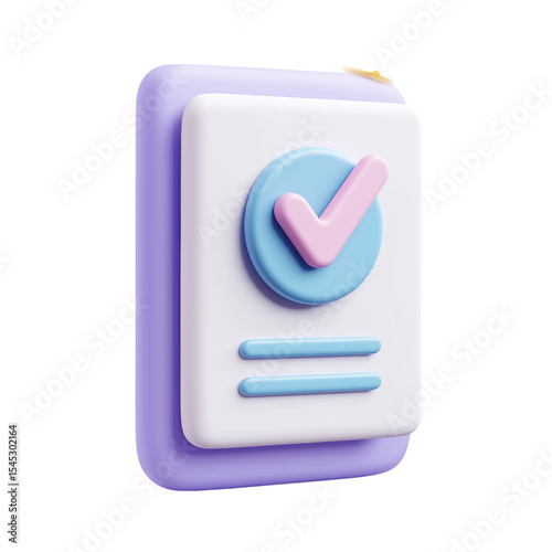3D icon of a checklist, in a purple and blue color palette, isolated on a transparent background, PNG file.