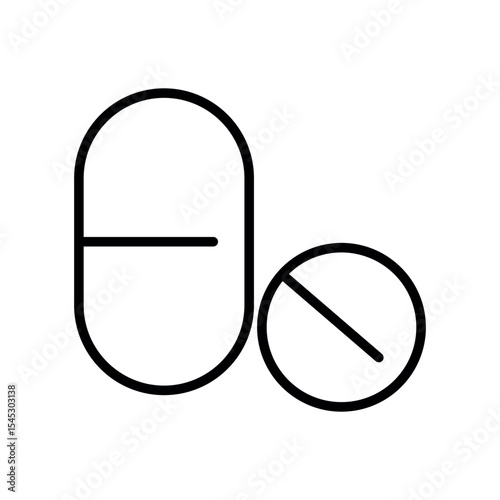 Pills icon vector set, outline style capsule and pill icon vector isolated on white background.