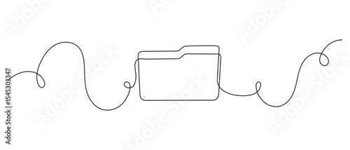 One continuous line drawing of a file folder icon. Minimal document symbol in linear outline style. Simple archive vector illustration. Modern single line office icon.