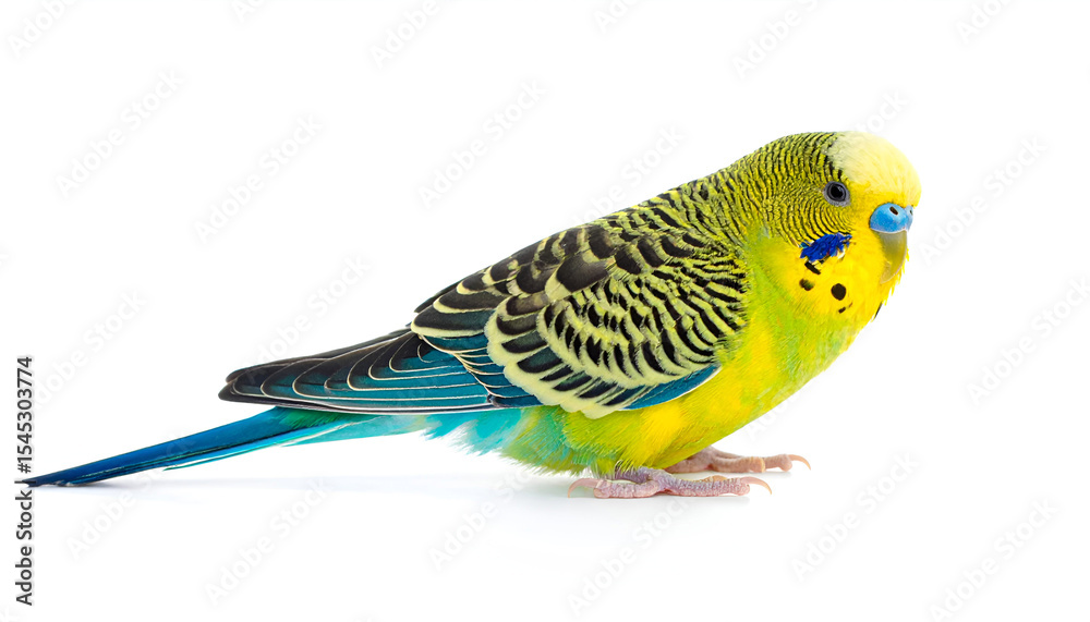 Fototapeta premium Budgerigar Grooming Pose Isolated on White