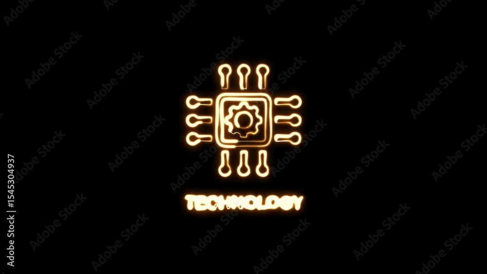 Glowing neon computer vision icon on glod color and black background