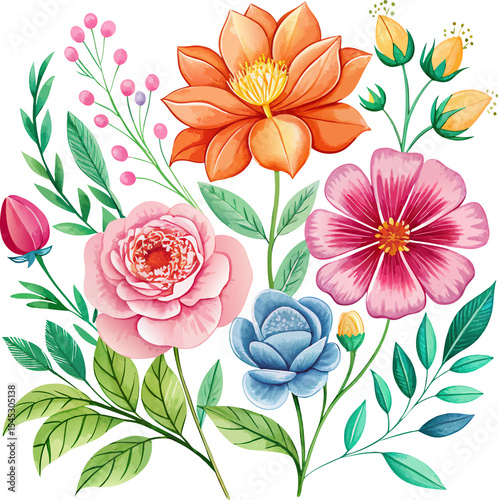 Watercolor Flower Clipart Set, Big Floral Illustration Collection in PNG, Transparent Background