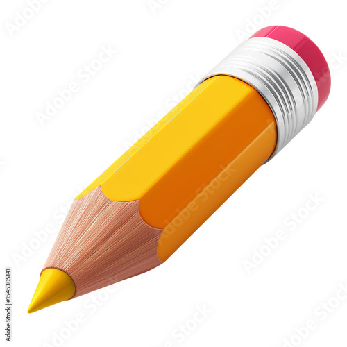 3D icon of a pencil, plastic cartoon isolated on a transparent background, PNG file.