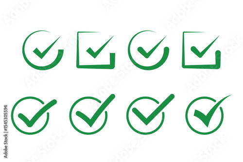Set check mark and cross. check mark icon button set. Vector illustration. . check box icon with right and wrong buttons and yes or no checkmark icons in green tick box and red cross.