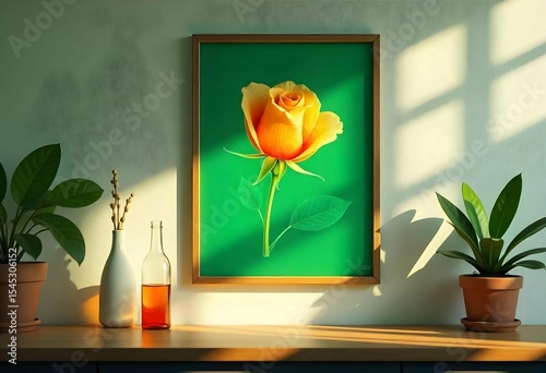Framed green screen poster on science lab wall, for inserting X-ray botanical artwork or diagram