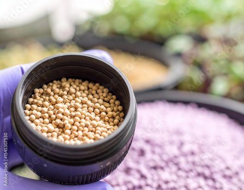 Close-Up of Lilac and Bronze Plant Seeds in Laboratory Measuring Lens