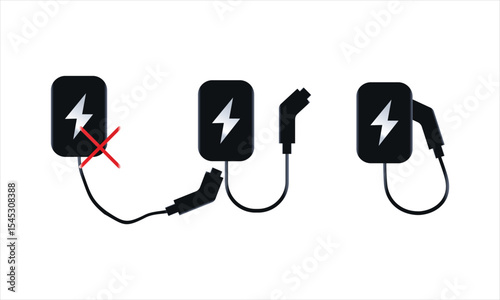Electric vehicle charging device concept or ev no charging point station icons.eps