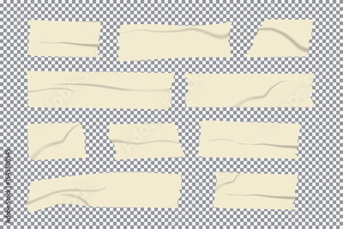 Duct Tape Collection Isolated on White. Realistic set of stripes made of sticky tape, realistic sticky tape stripes on transparent background