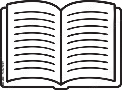 Open Book Outline Illustration for Education Reading and Knowledge Concepts with Simple Black Lines and White Background