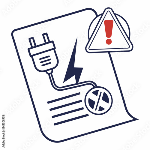 Electric safety warning with plug and hazard symbol illustration  