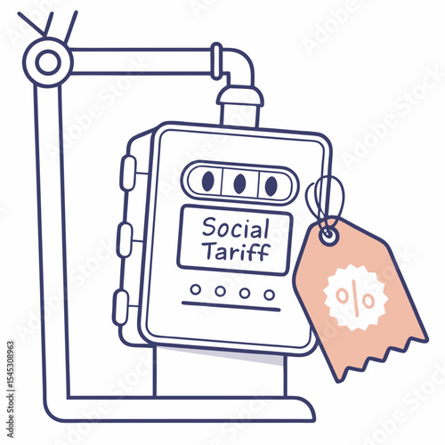 Social tariff meter with price tag on white background  