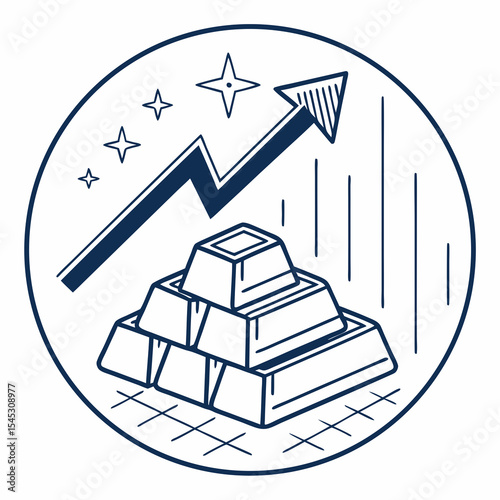 Gold bars with upward trend arrow in financial illustration  