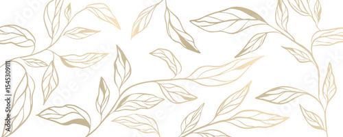 Banner with golden leaves. Luxury vector botanical background