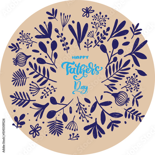 Celebrate Father's Day with this adorable black and white hand-drawn illustration featuring playful doodles of children, hearts, a gift box, a tree, and the cheerful message "Happy Father's Day". Perf